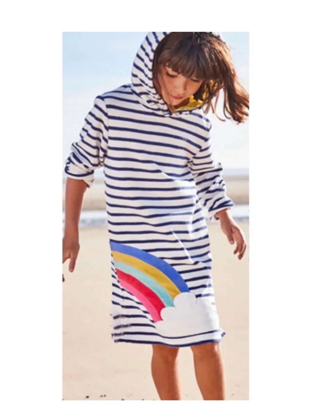 Mini Boden Striped Hooded Rainbow Appliqué Swim Coverup Sz 6-7
